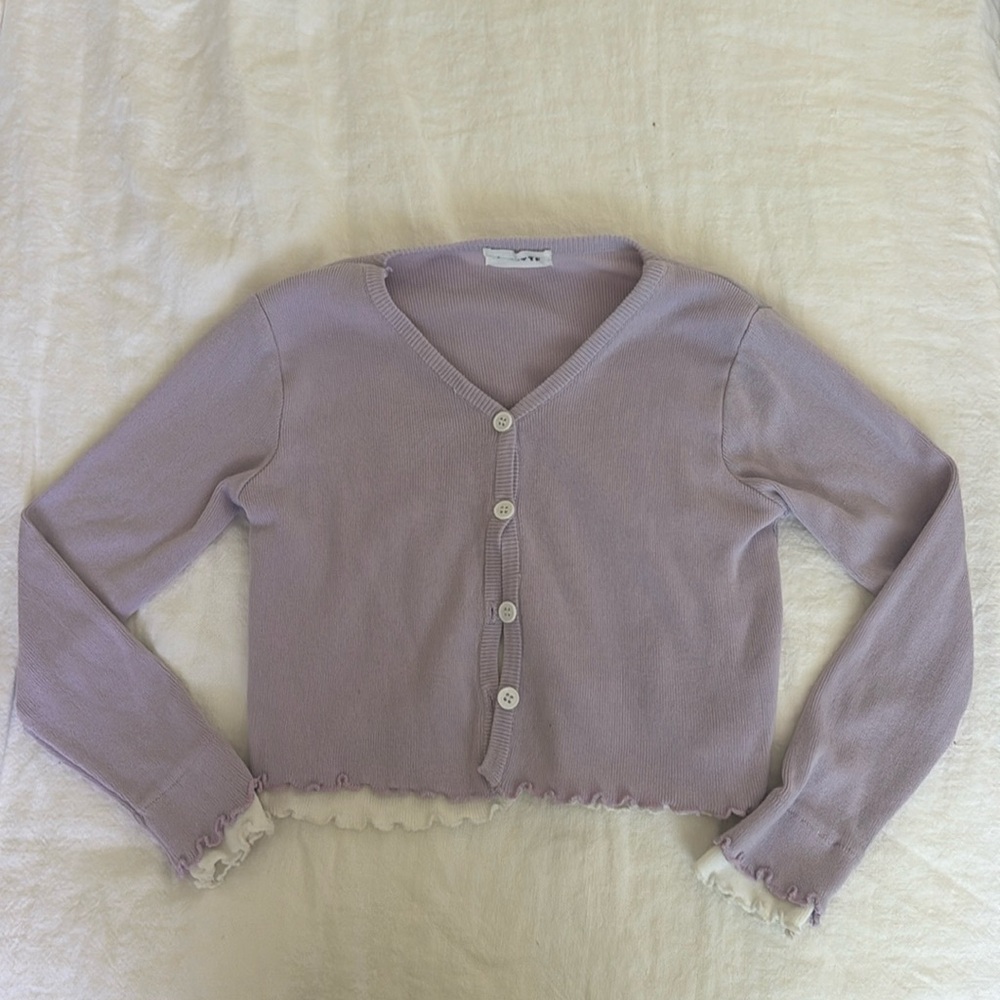 Coquette lettuce trim ruffle white and iliac crop cardigan